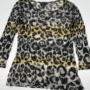 Lynn Ritchie Womens 100% Silk Mesh‎ Leopard Print Sheer Long Sleeve Top Medium